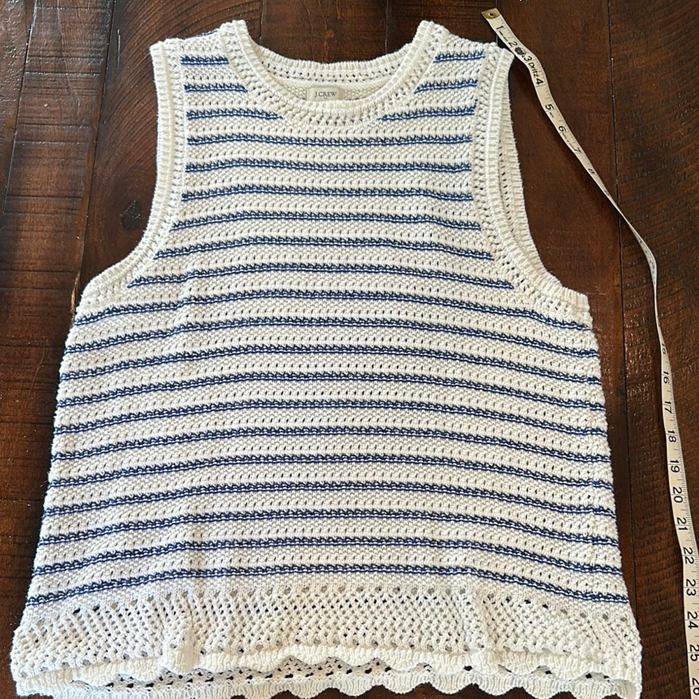 J Crew Striped White and Blue Crochet Sweater Tank